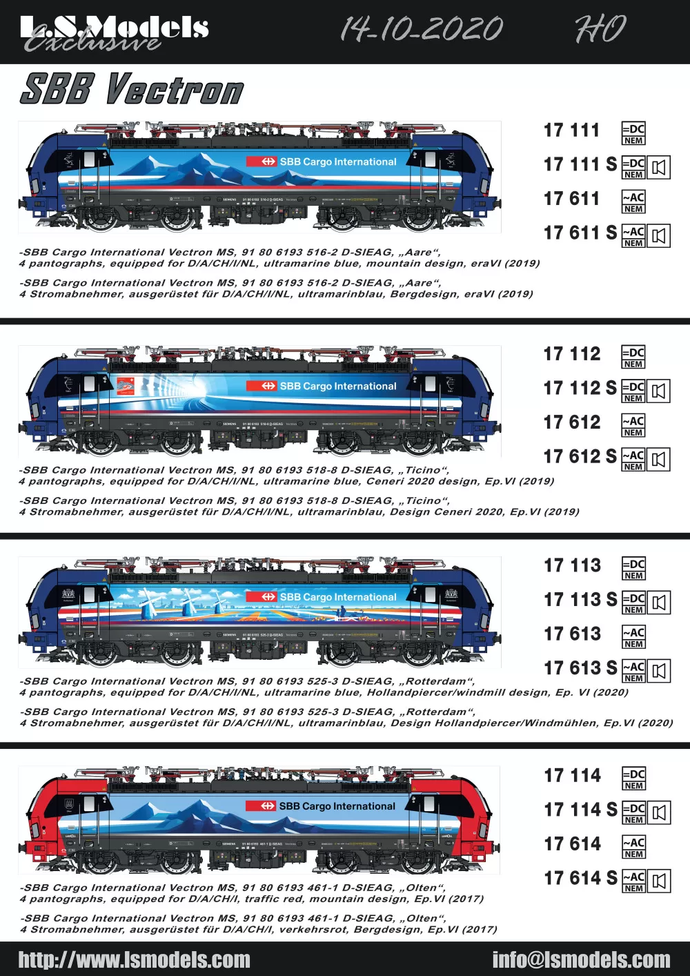 LS Models - SBB Cargo International - Re 193 "Vectron" electric locomotives