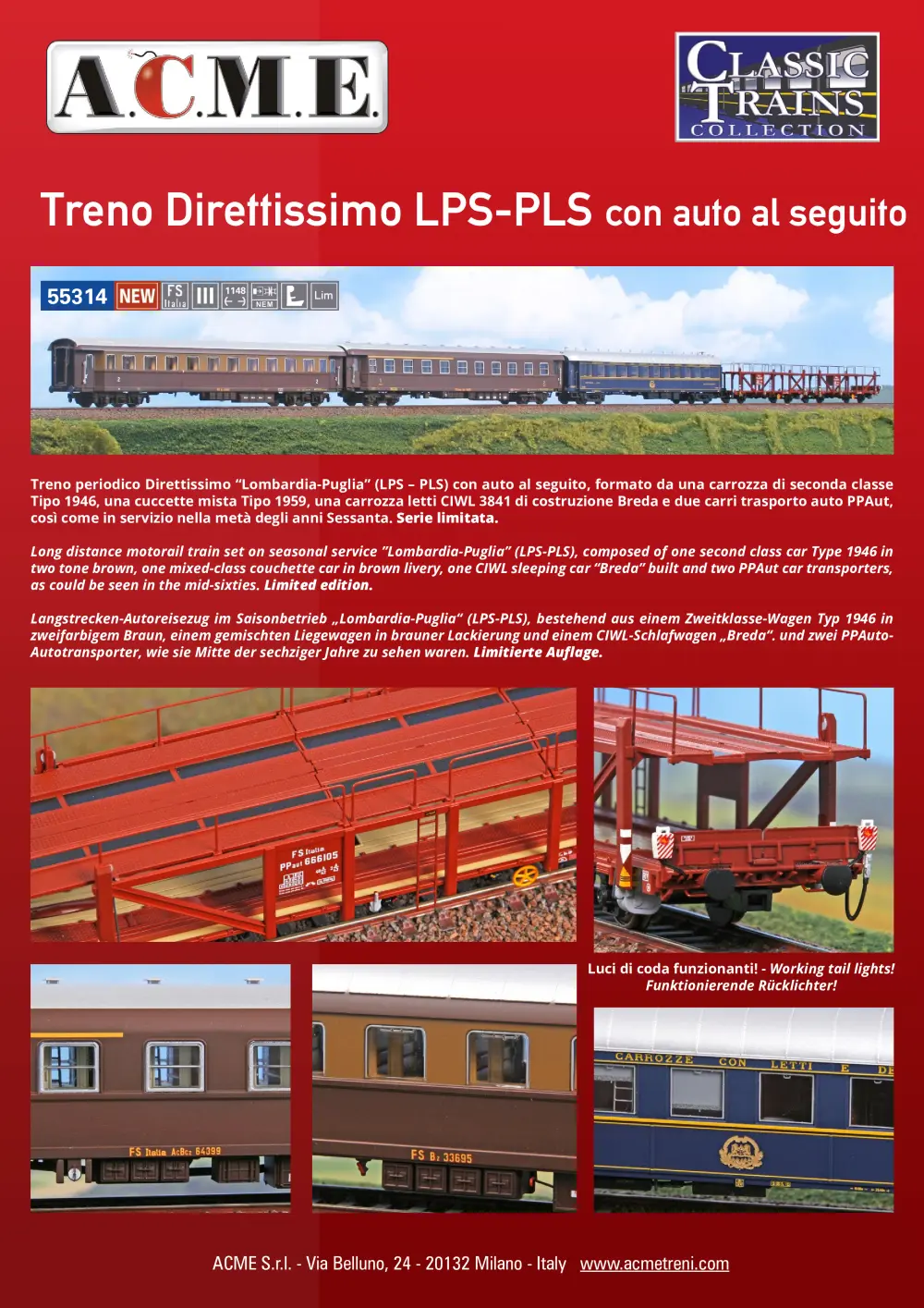 ACME - Anonima Costruzioni Modellistiche Esatte - Treno Direttissimo LPS-PLS con auto al seguito (ref. 55314)