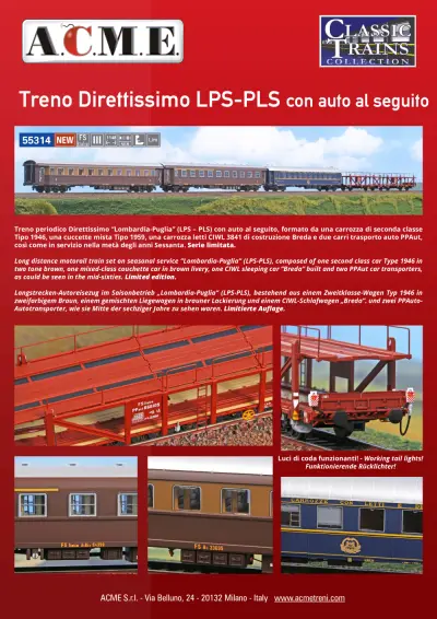Treno Direttissimo LPS-PLS con auto al seguito (ref. 55314) - ACME - Anonima Costruzioni Modellistiche Esatte