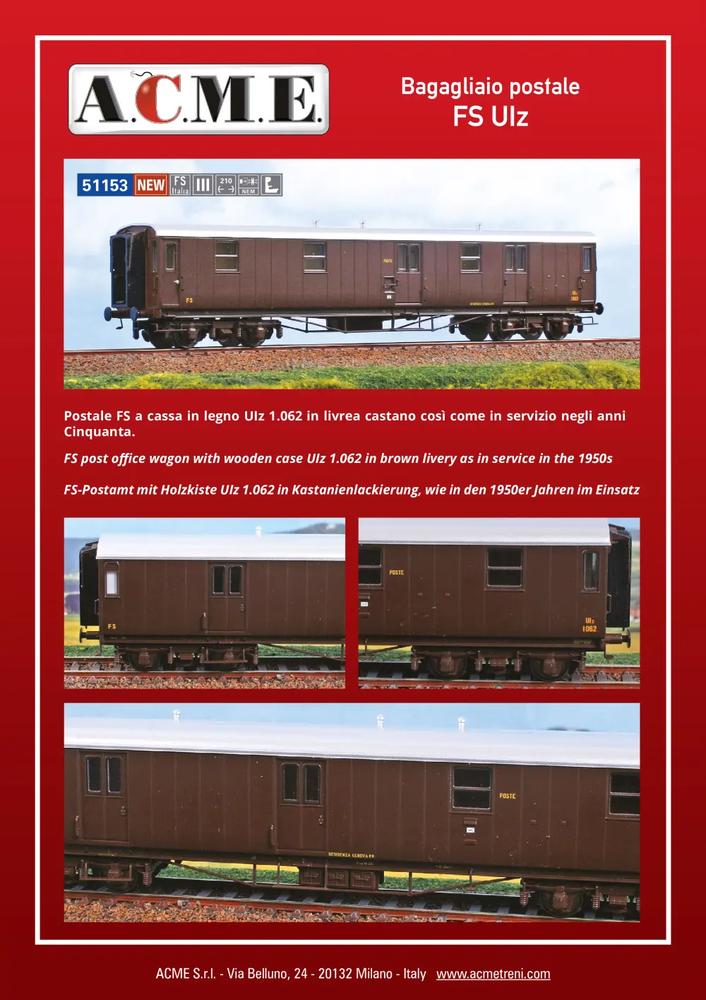 ACME - Anonima Costruzioni Modellistiche Esatte - Bagagliaio postale FS UIz (ref. 51153)