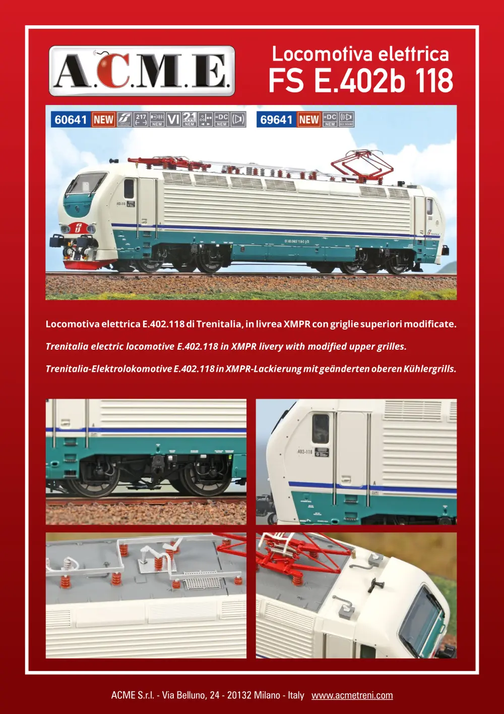 ACME - Anonima Costruzioni Modellistiche Esatte - Locomotiva elettrica FS E.402b 118 (ref. 60641 / 69641)