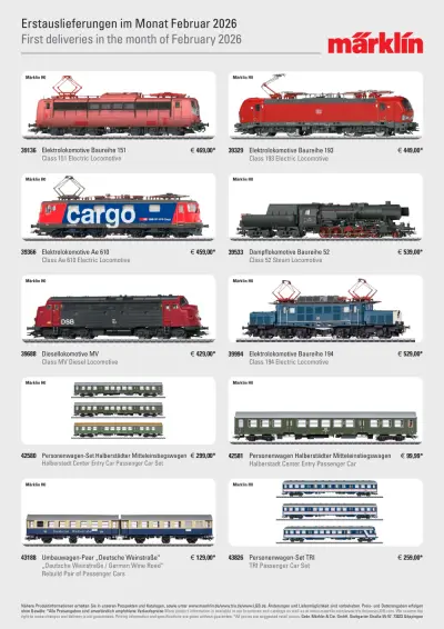 Erstauslieferungen im Monat Februar 2026 / First deliveries in the month of February 2026 - Märklin / LGB / Trix