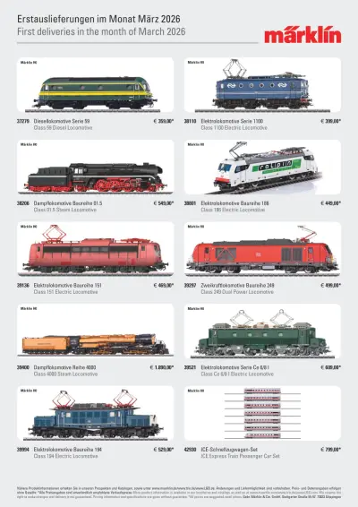 Erstauslieferungen im Monat März 2026 / First deliveries in the month of March 2026 - Märklin / LGB / Trix