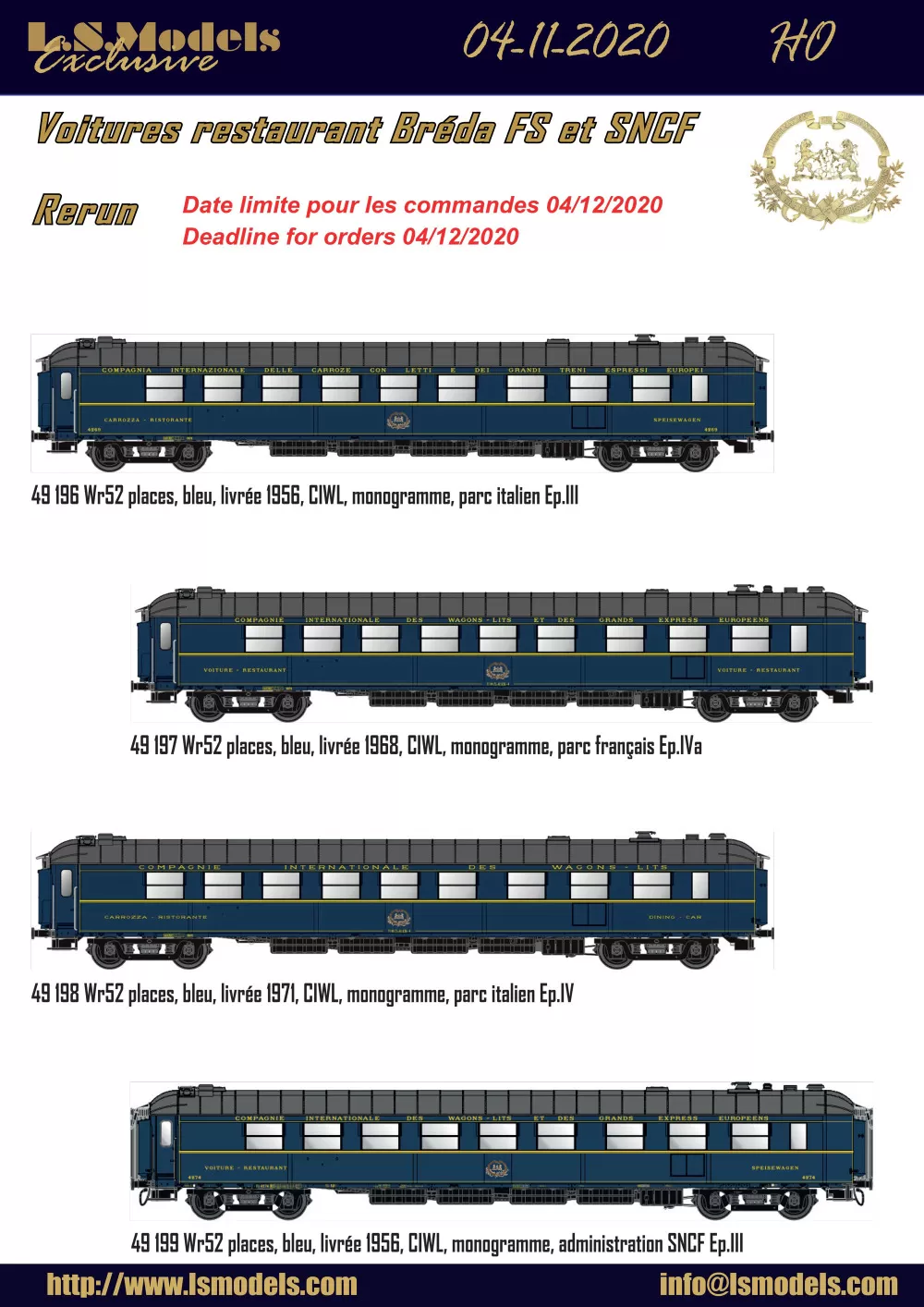 LS Models - CIWL - Breda restaurant coaches (FS & SNCF - rerun)