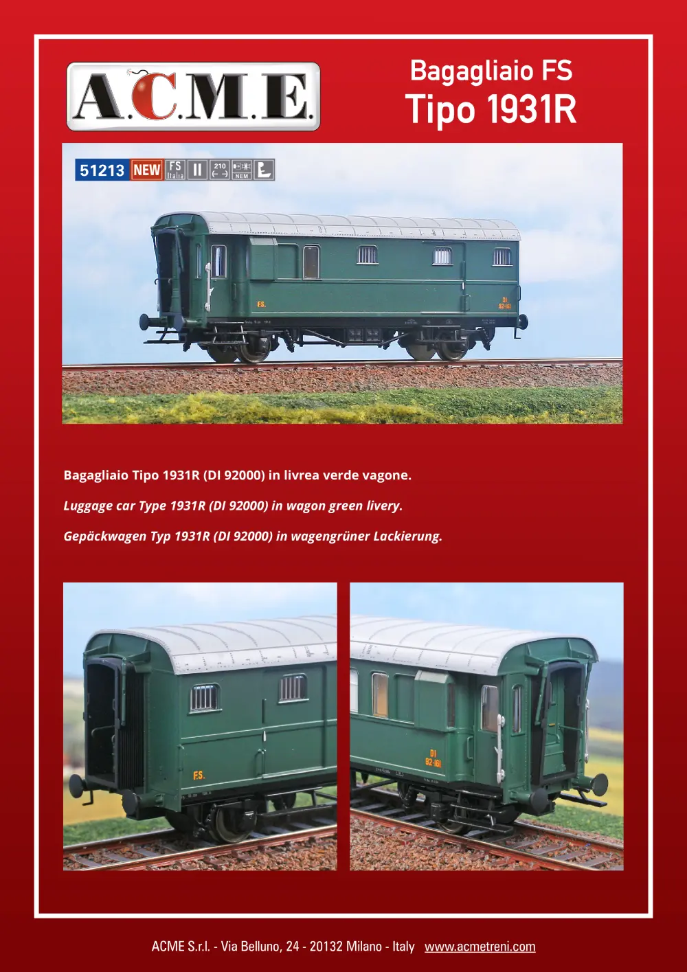 ACME - Anonima Costruzioni Modellistiche Esatte - Bagagliaio FS Tipo 1931R (ref. 51213)