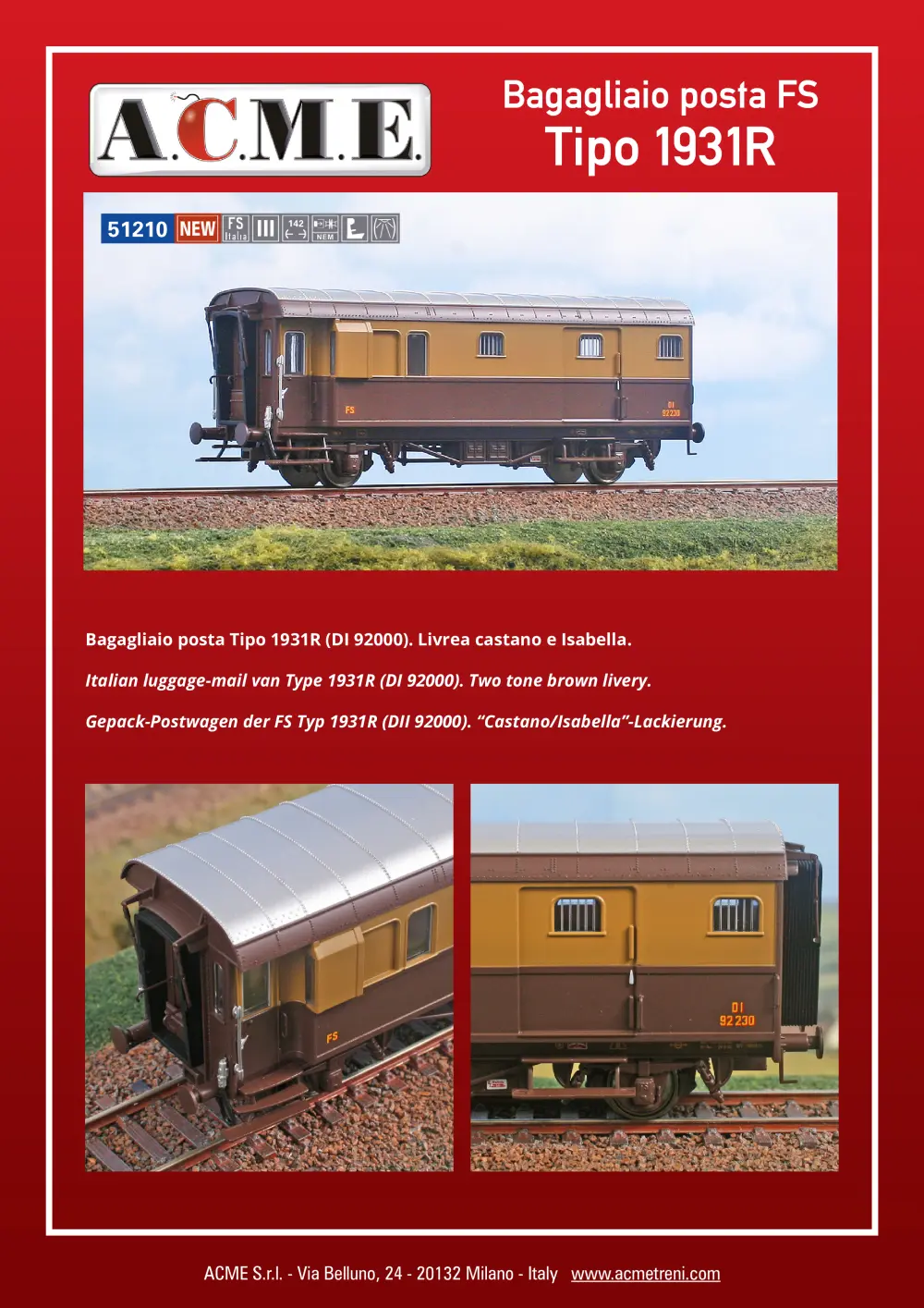 ACME - Anonima Costruzioni Modellistiche Esatte - Bagagliaio posta FS Tipo 1931R (ref. 51210)