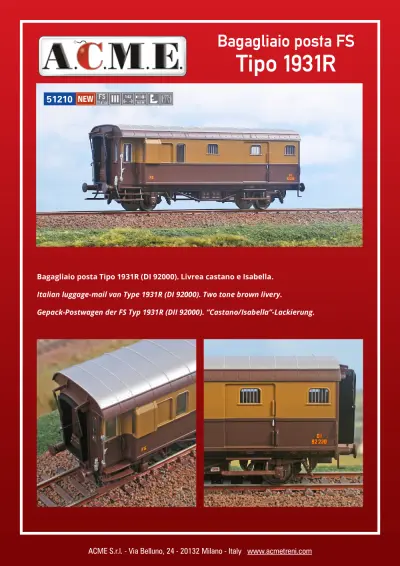 Bagagliaio posta FS Tipo 1931R (ref. 51210) - ACME - Anonima Costruzioni Modellistiche Esatte