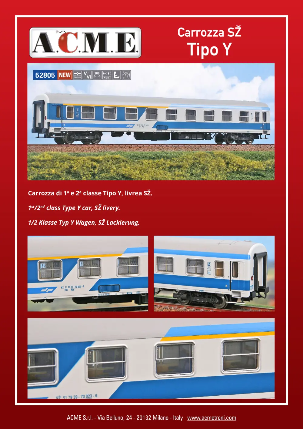 ACME - Anonima Costruzioni Modellistiche Esatte - Carrozza SŽ Tipo Y (ref. 52805)