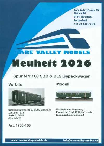 Neuheit 2026: SBB & BLS Gepäckwagen - Aare Valley Models