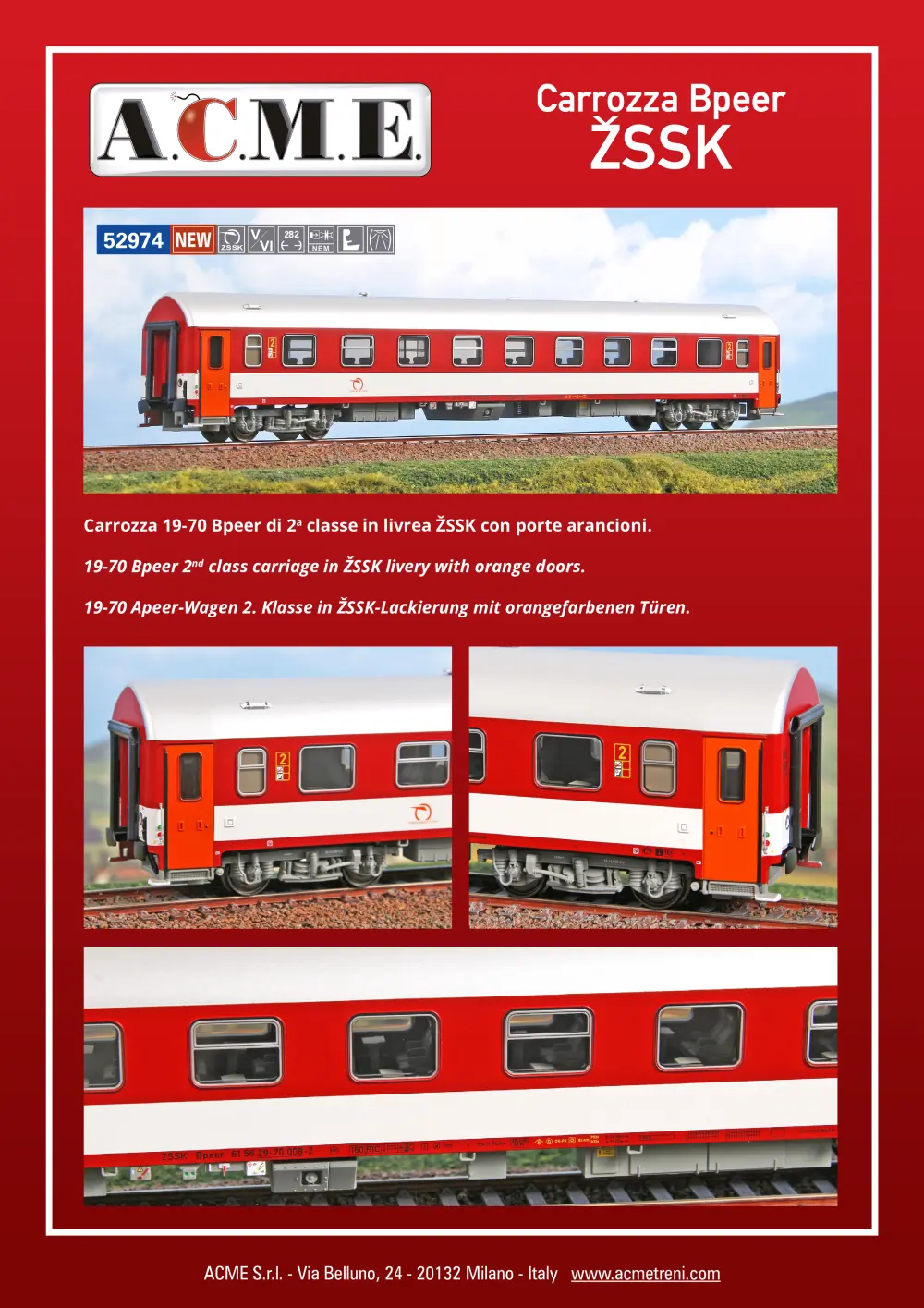 ACME - Anonima Costruzioni Modellistiche Esatte - ŽSR / ZSSK - Bpeer 2nd 29-70 class coach (ref. 52974)