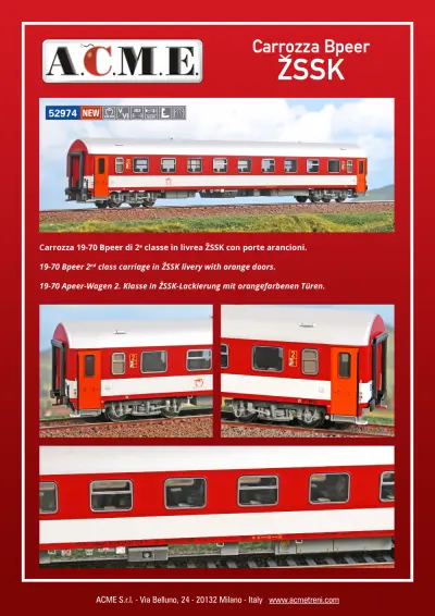 ŽSR / ZSSK - Bpeer 2nd 29-70 class coach (ref. 52974) - ACME - Anonima Costruzioni Modellistiche Esatte
