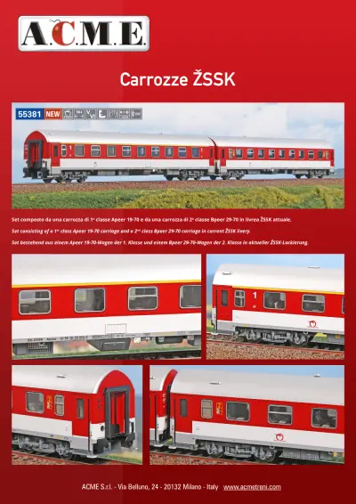 ŽSR / ZSSK - Apeer 19-70 1st class & Bpeer 29-70 2nd class coaches set (ref. 55381) - ACME - Anonima Costruzioni Modellistiche Esatte
