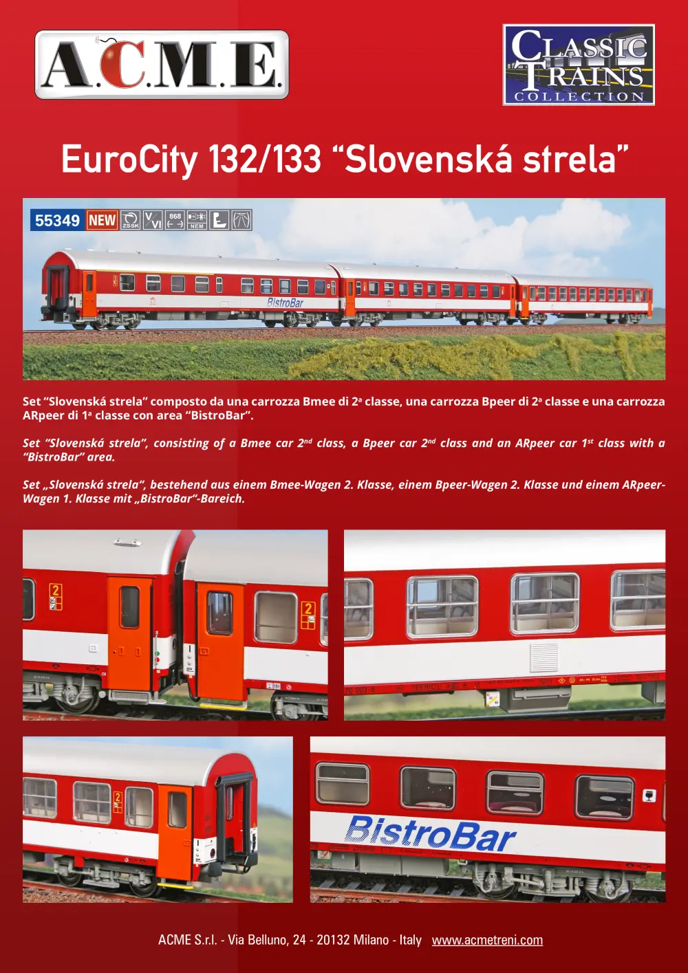 ACME - Anonima Costruzioni Modellistiche Esatte - ŽSR / ZSSK - EuroCity 132/133 "Slovenská strela" set (ref. 55349)