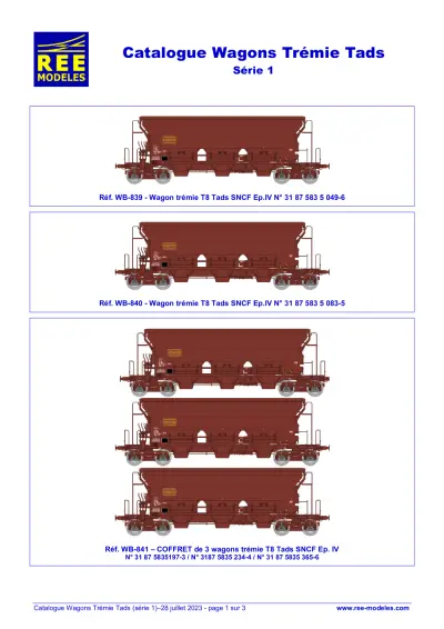 Wagons Trémie Tads - Série 1 - Rails Europ Express (REE) Modèles
