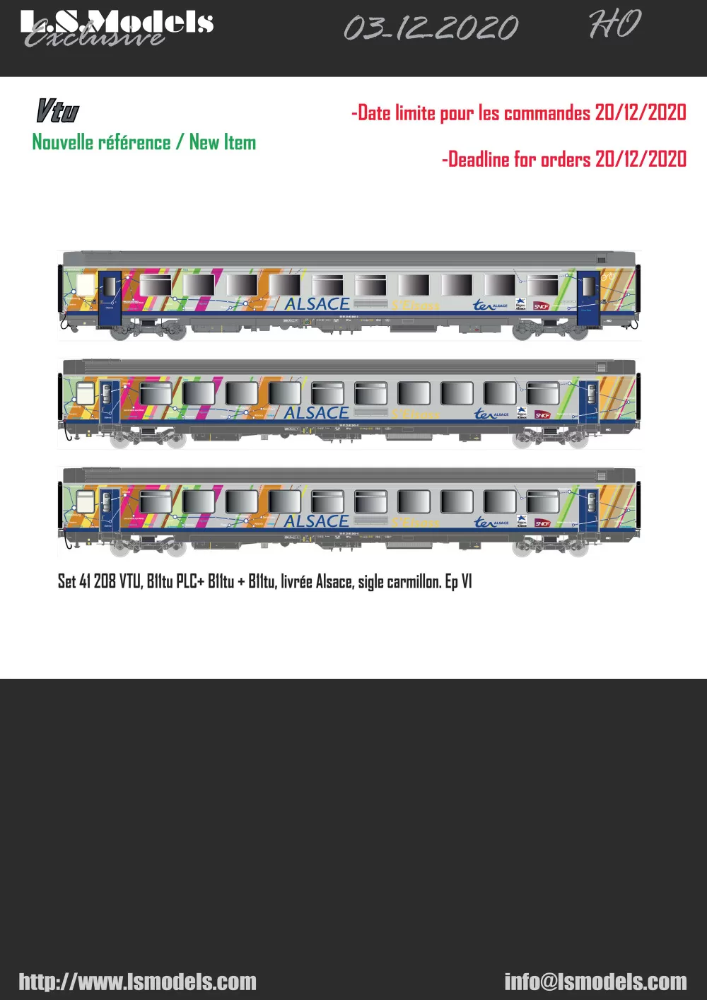 LS Models - SNCF - Vtu Corail passenger coaches in "Alsace / S'Elsass" livery (set 41208)