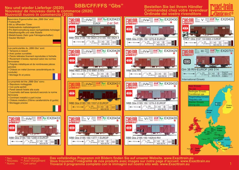Exact-train - SBB CFF FFS - Gbs / K4 / Gs freight wagons