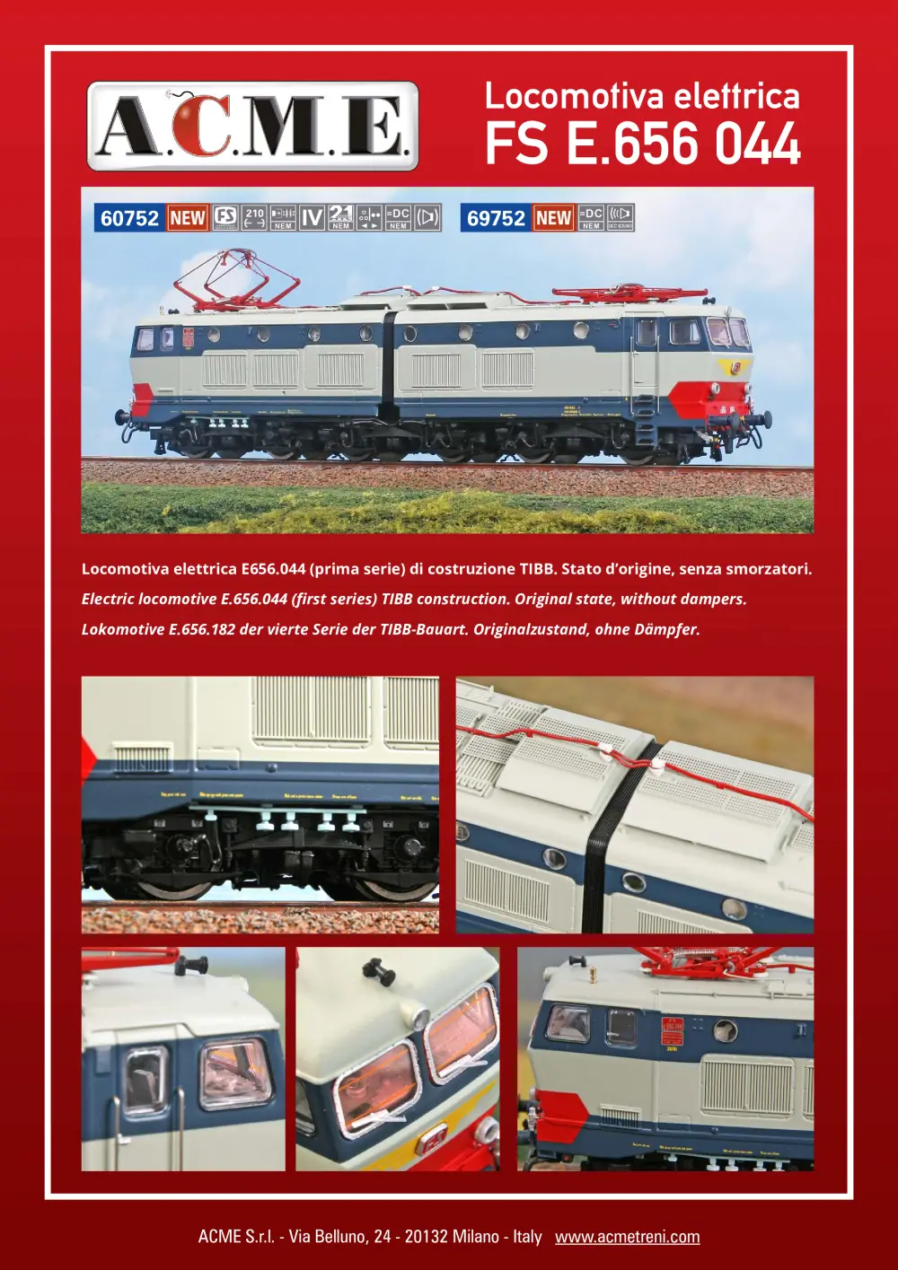 ACME - Anonima Costruzioni Modellistiche Esatte - Locomotiva elettrica FS E.656 044 (ref. 60752 / 69752)