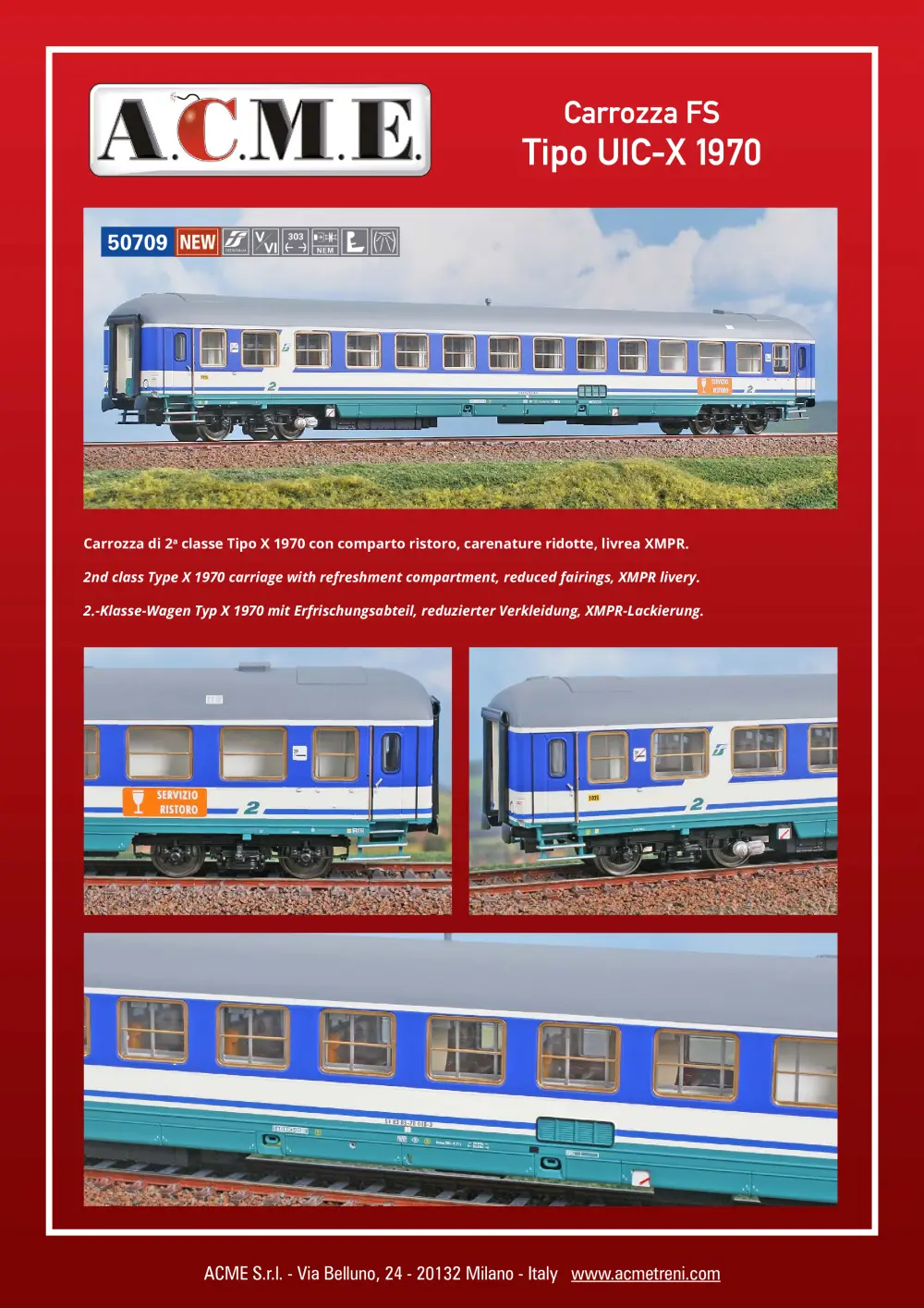 ACME - Anonima Costruzioni Modellistiche Esatte - Carrozza FS Tipo UIC-X 1970 (ref. 50709)