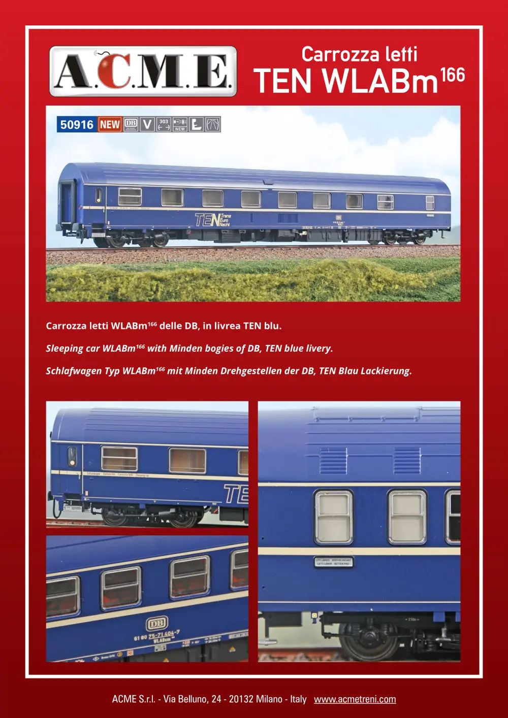 ACME - Anonima Costruzioni Modellistiche Esatte - Carrozza letti TEN WLABm166 (ref. 50916)