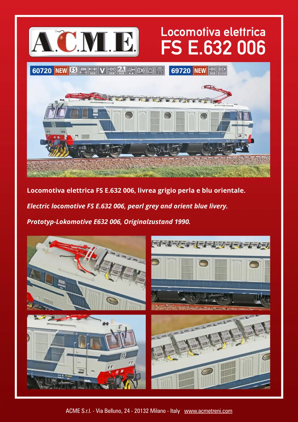 ACME - Anonima Costruzioni Modellistiche Esatte - Locomotiva elettrica FS E.632 006 (ref. 60720 / 69720)