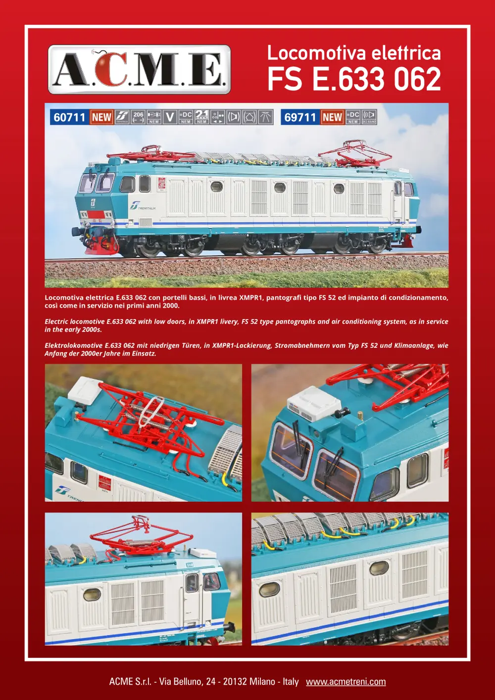 ACME - Anonima Costruzioni Modellistiche Esatte - Locomotiva elettrica FS E.633 062 (ref. 60711 / 69711)