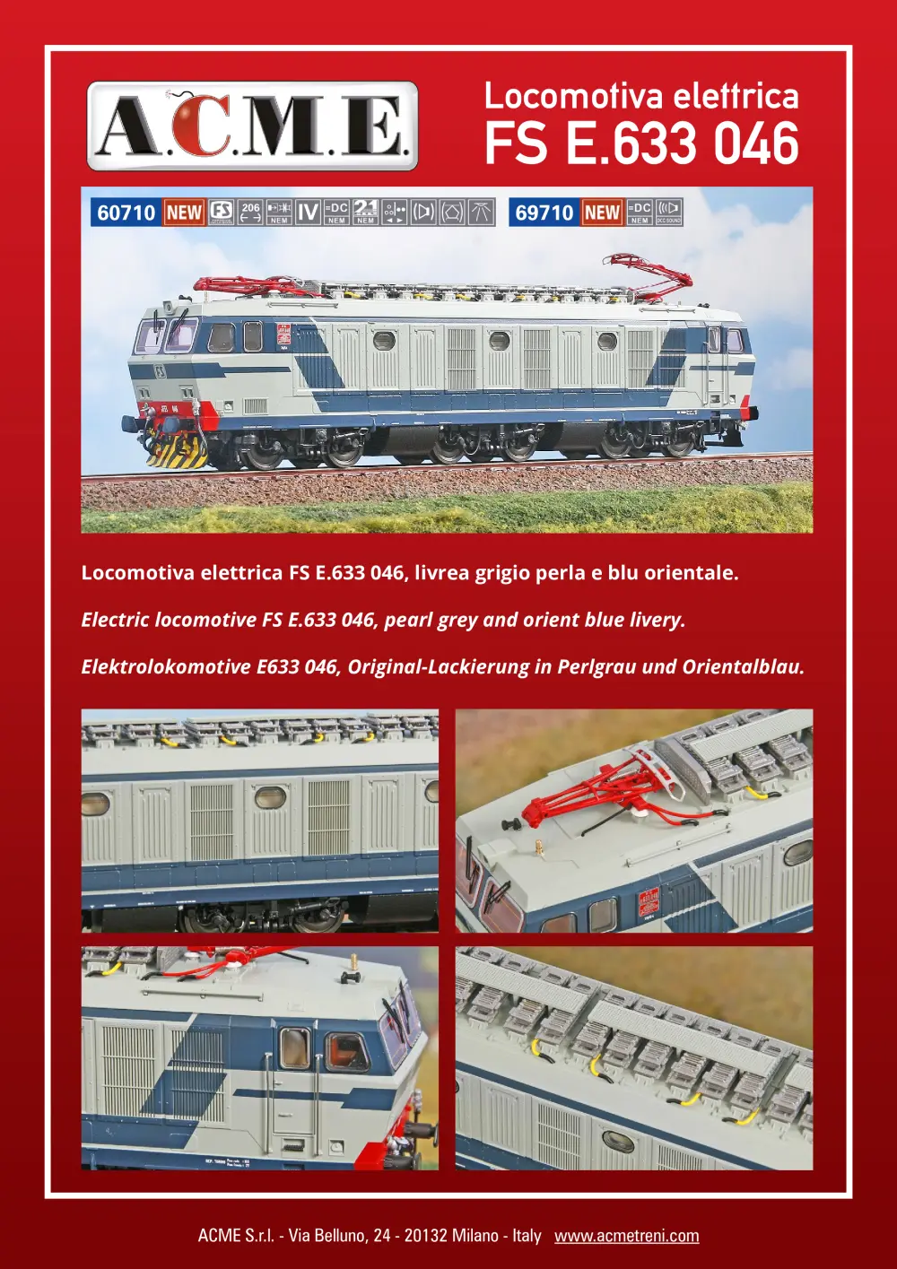 ACME - Anonima Costruzioni Modellistiche Esatte - Locomotiva elettrica FS E.633 046 (ref. 60710 / 69710)