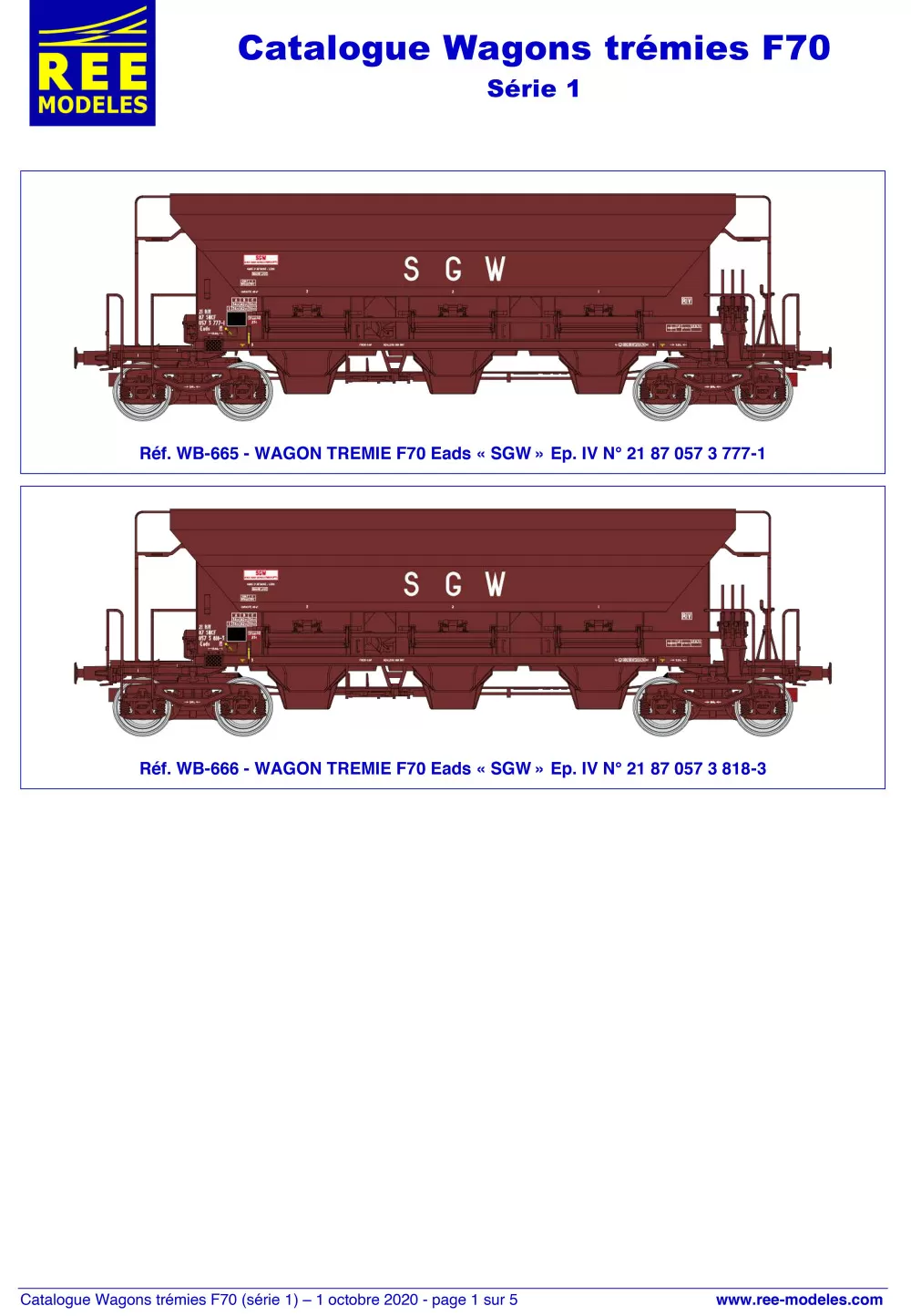 Rails Europ Express (REE) Modèles - Wagons Trémies F70 - Série 1