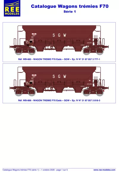 Wagons Trémies F70 - Série 1 - Rails Europ Express (REE) Modèles