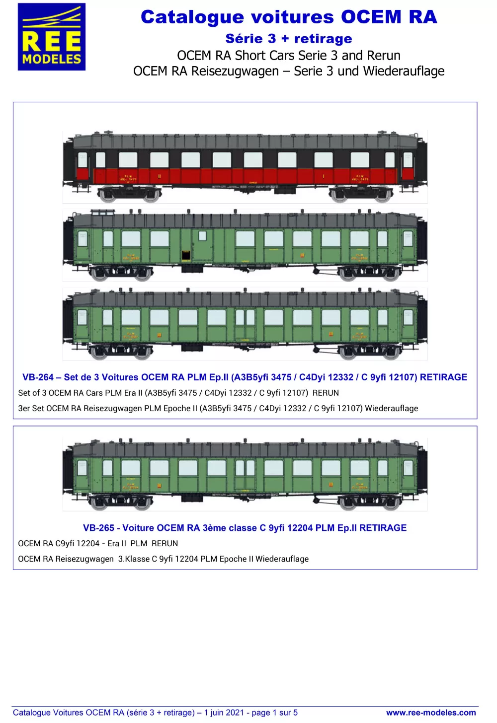 Rails Europ Express (REE) Modèles - OCEM RA passenger coaches (3rd series & rerun)