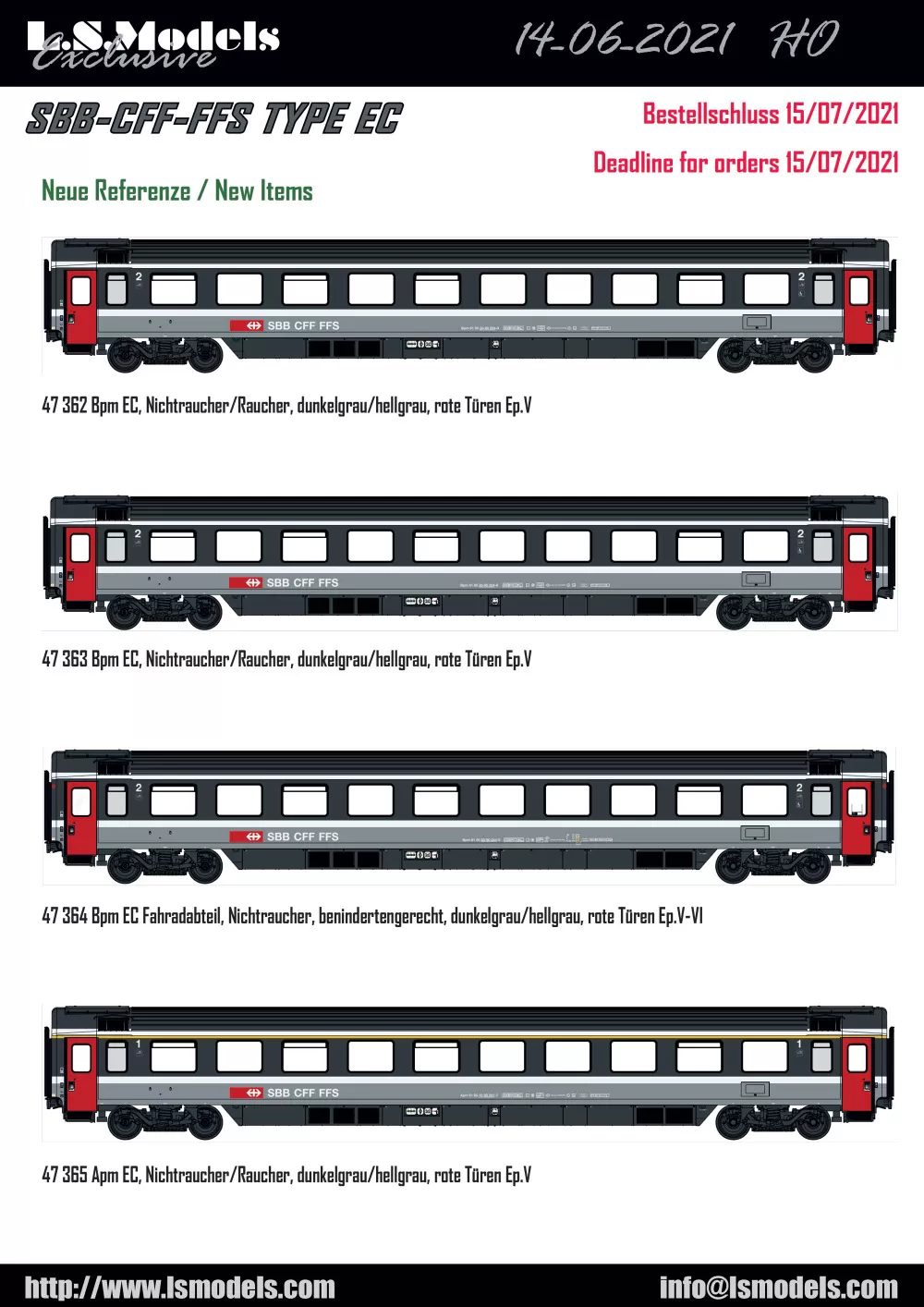 LS Models - SBB CFF FFS - Bpm 20-90 / Apm 10-90 passenger coaches