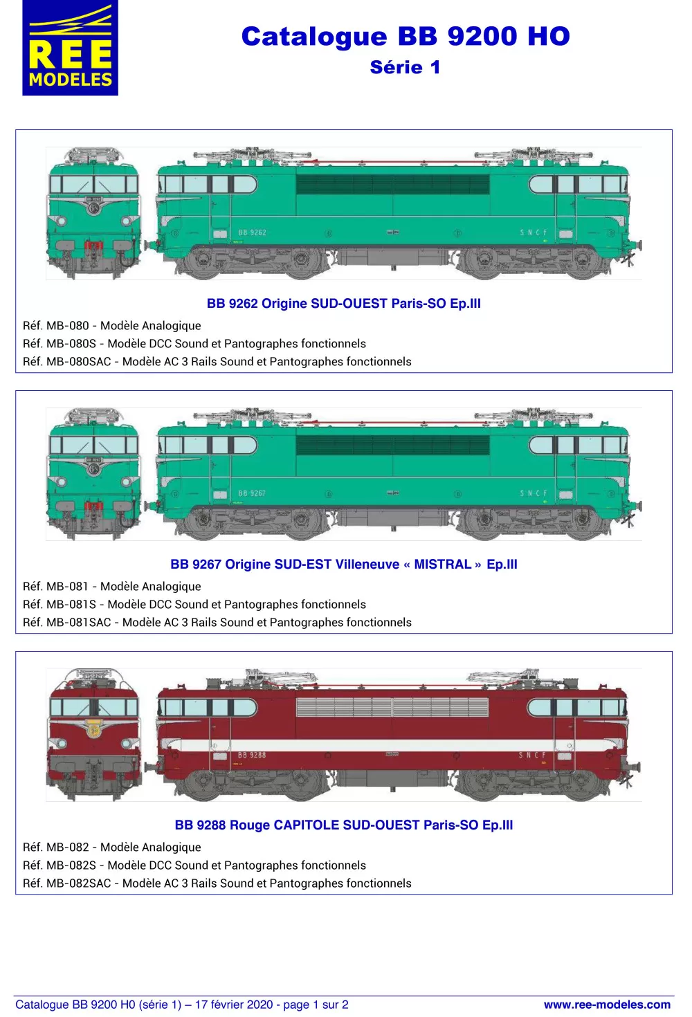 Rails Europ Express (REE) Modèles - SNCF - BB 9200 electric locomotive (1st series)