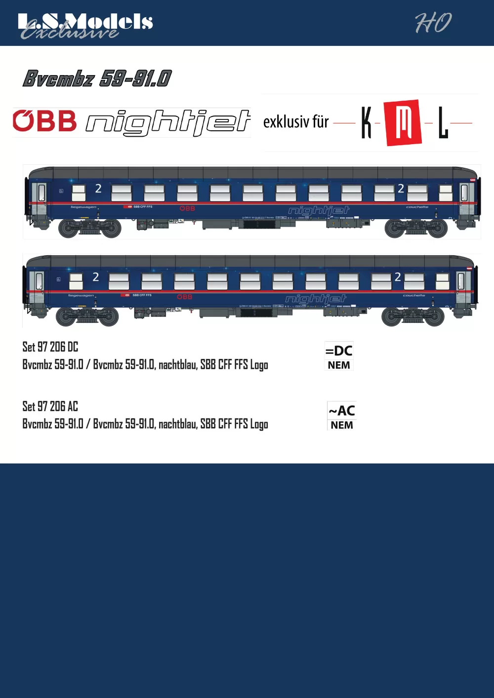 LS Models - SBB CFF FFS / ÖBB Nightjet - Bvcmbz 59-90.0 couchette passenger coaches