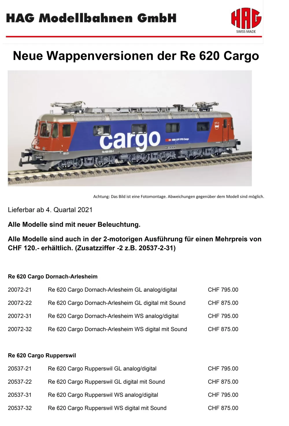 HAG - SBB Cargo - Re 620 electric locomotive