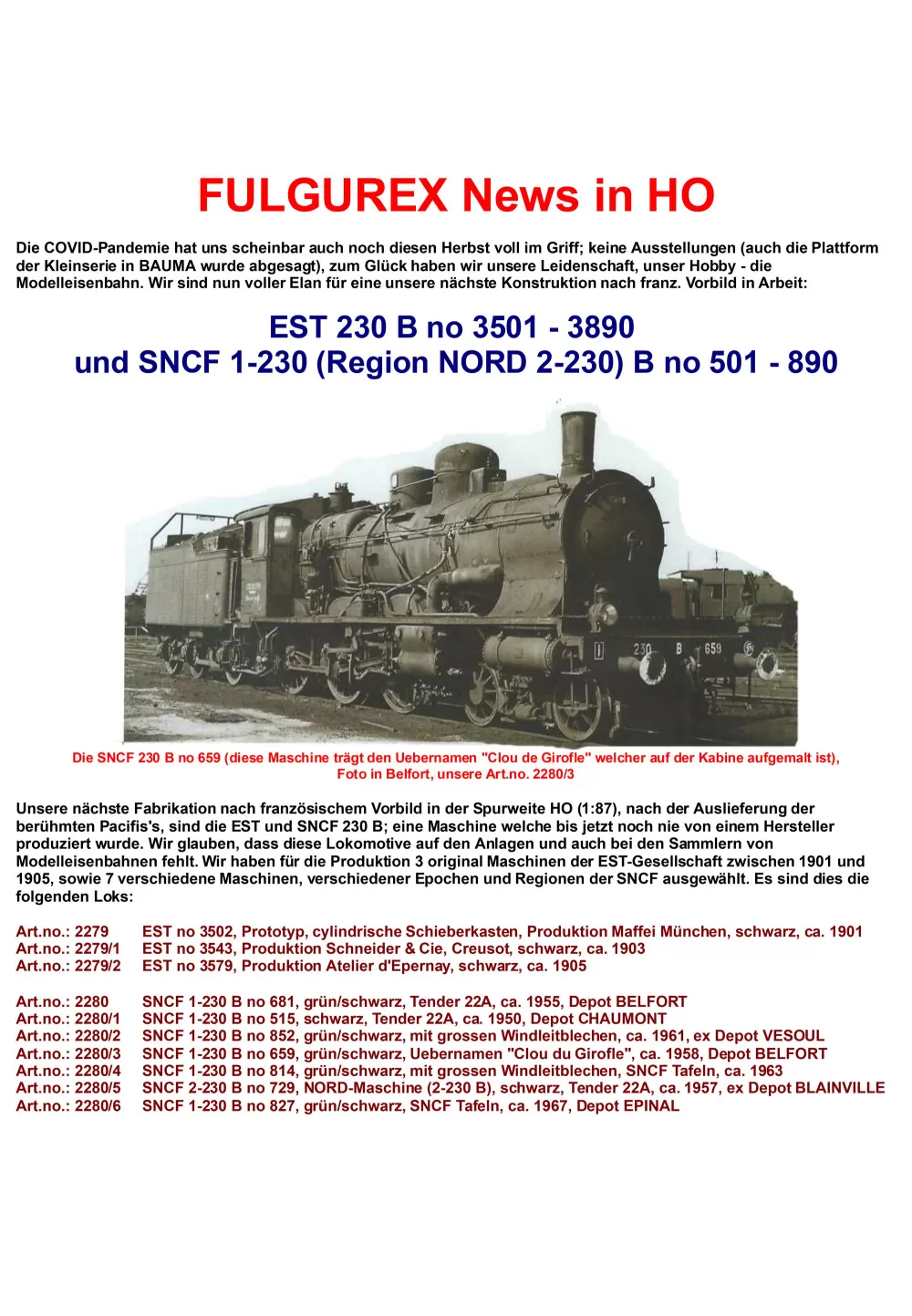 Fulgurex - France - Series 230 B steam locomotives