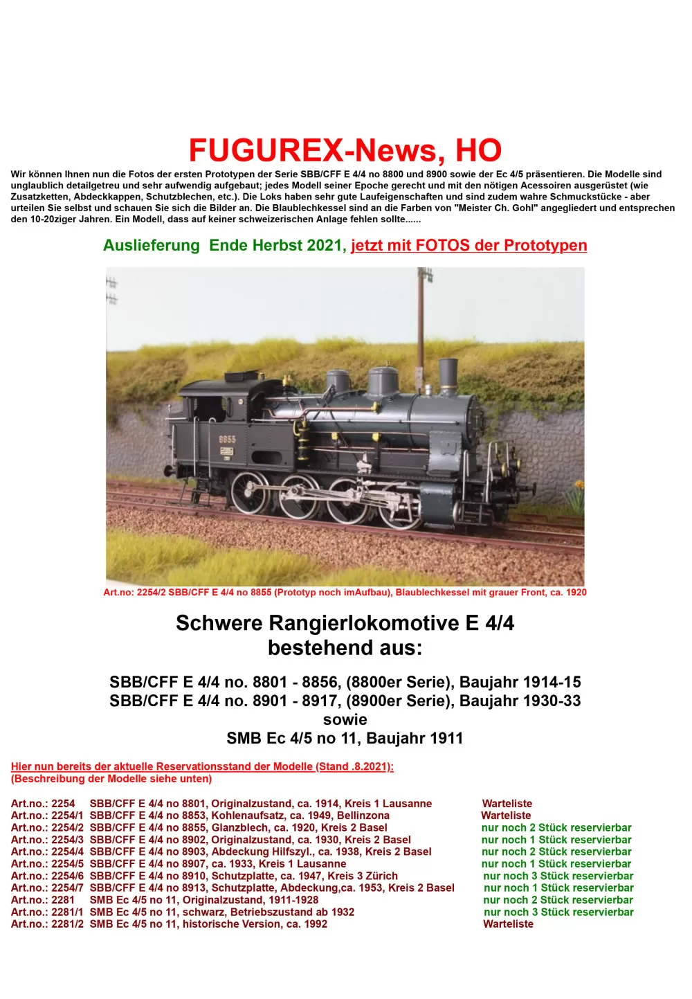 Fulgurex - SBB CFF - E 4/4 & SMB - Ec 4/5