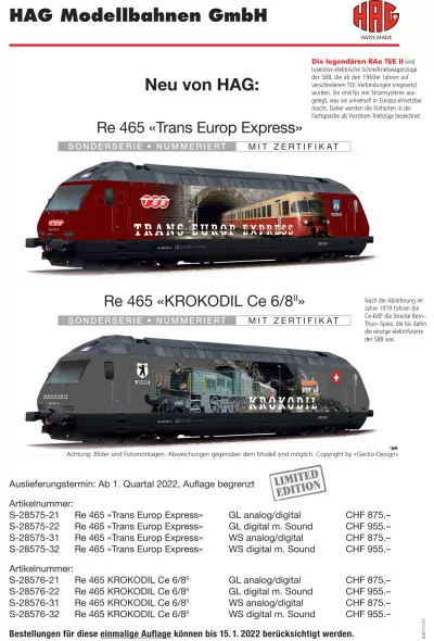 Re 465 "Trans Europ Express" / "KROKODIL Ce 6/8II" - HAG