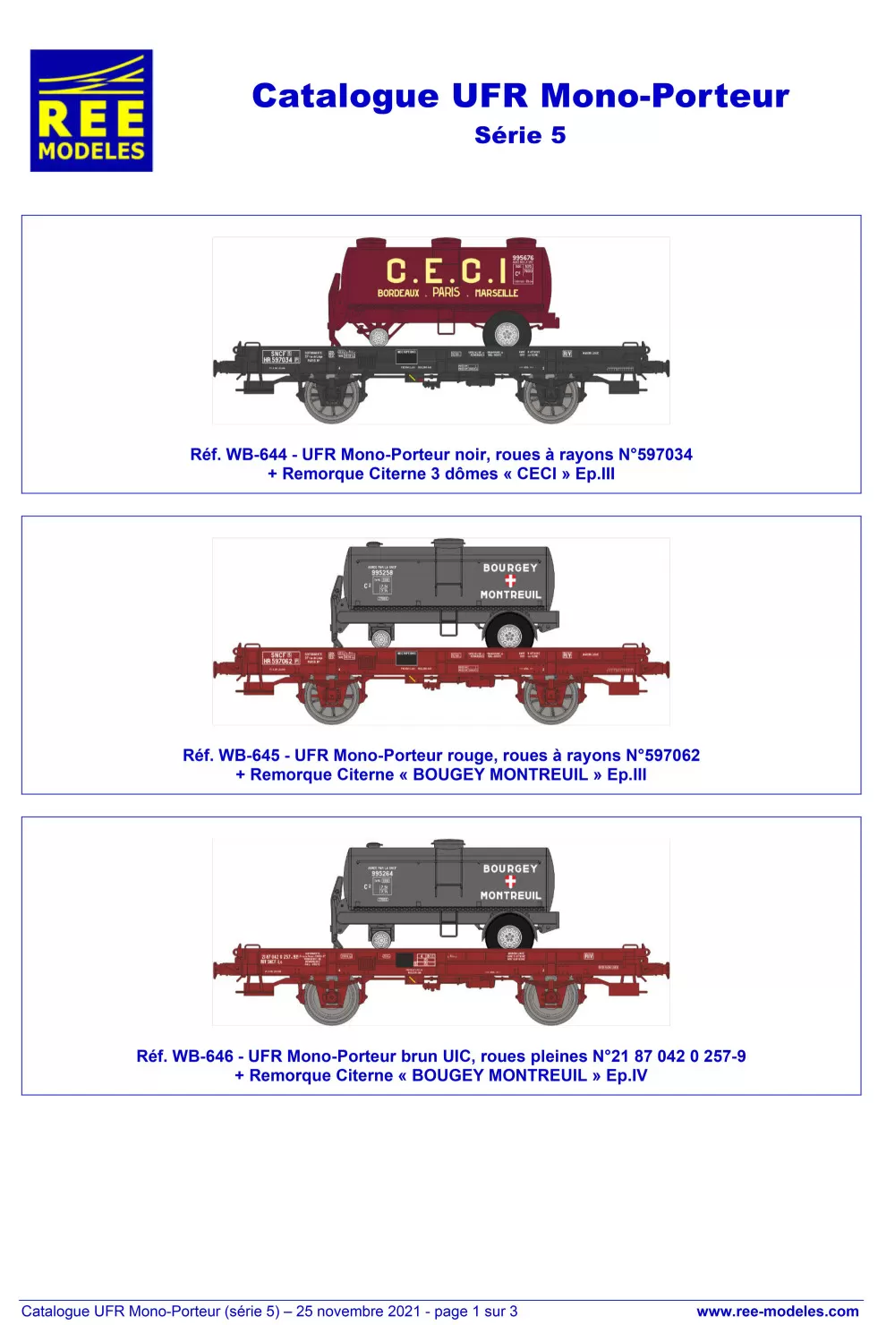 Rails Europ Express (REE) Modèles - SNCF - UFR single carrier freight wagons
