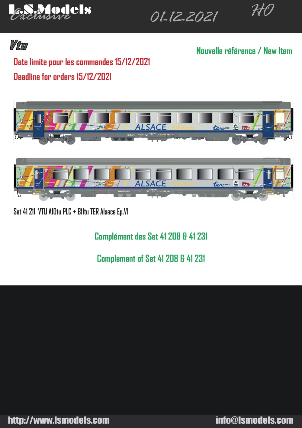 LS Models - SNCF - Vtu passenger coaches "TER Alsace"