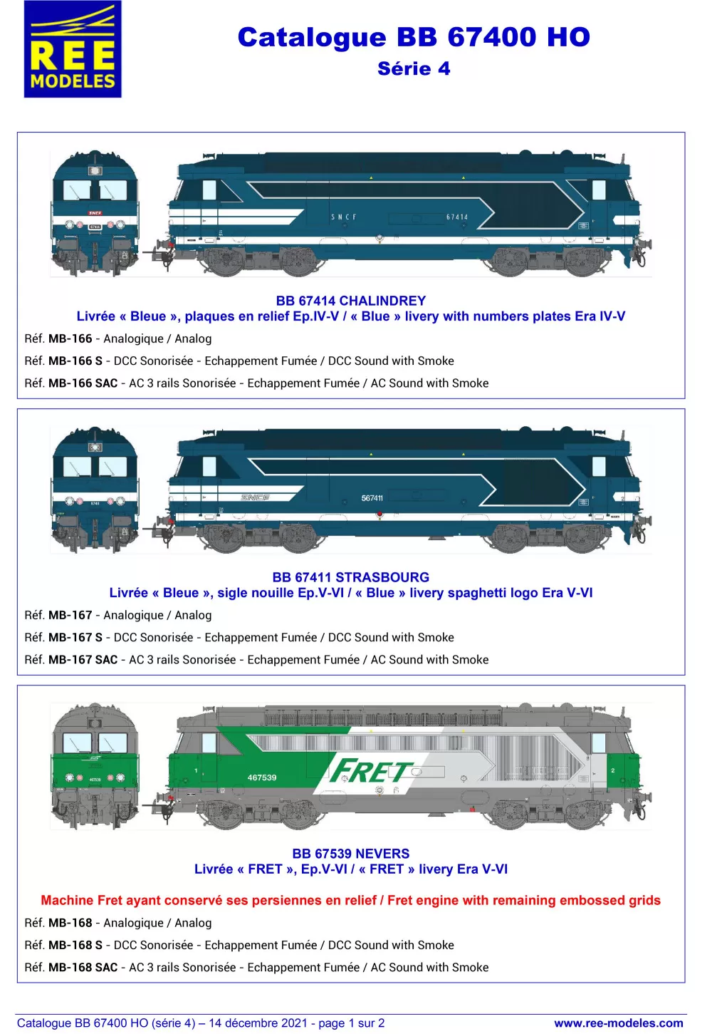 Rails Europ Express (REE) Modèles - SNCF - BB 67400 diesel locomotives