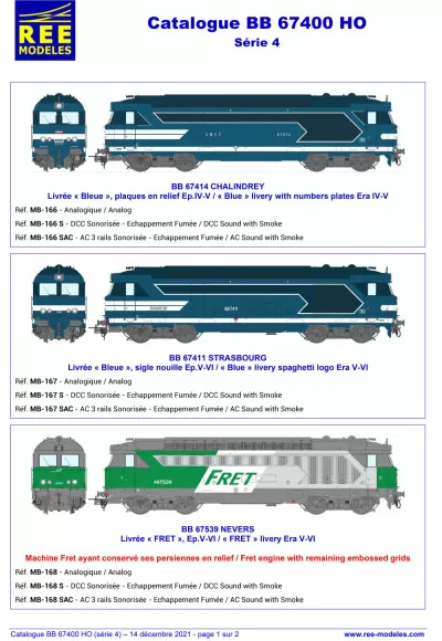 SNCF - BB 67400 diesel locomotives - Rails Europ Express (REE) Modèles