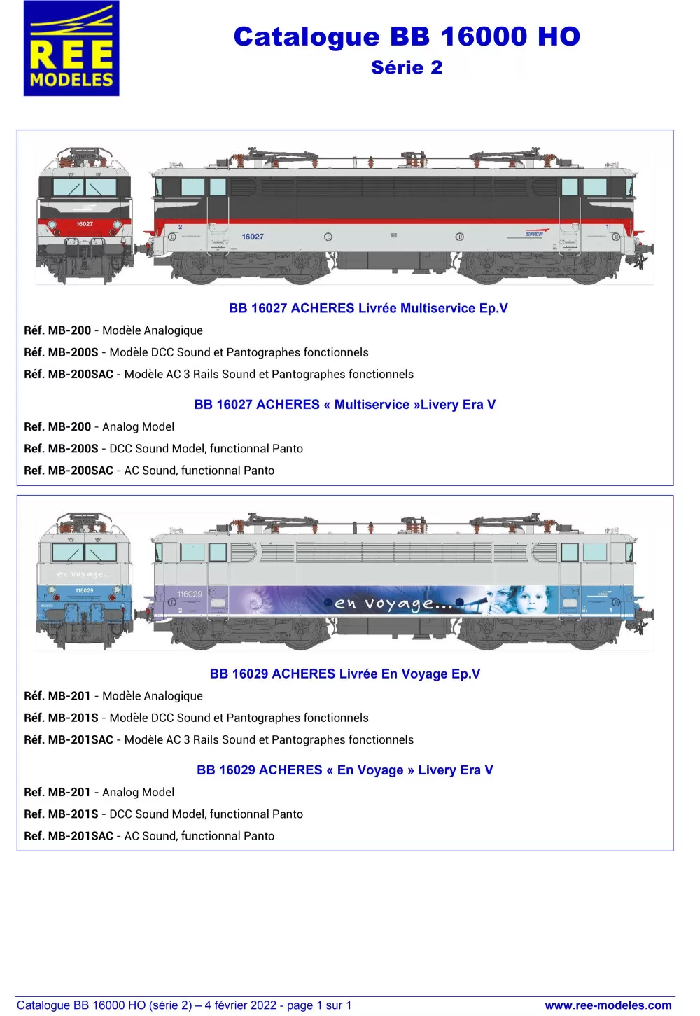 Rails Europ Express (REE) Modèles - SNCF - BB 16000 electric locomotives (2nd series)