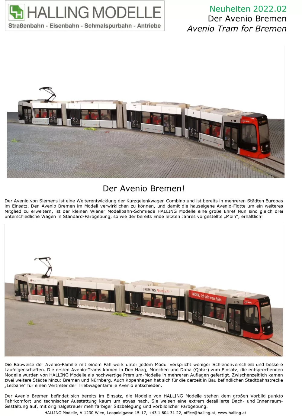 Halling Modelle - Avenio Tram for Bremen
