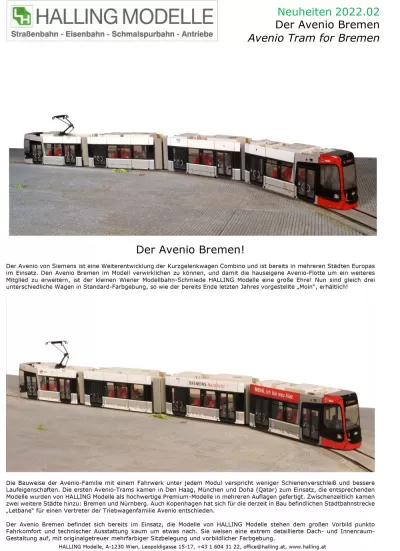 Avenio Tram for Bremen - Halling Modelle