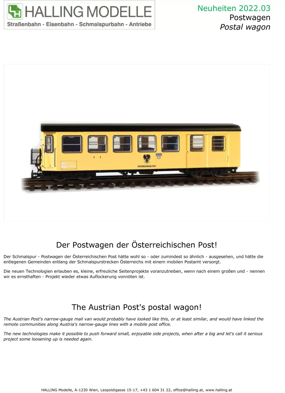 Halling Modelle - Austrian Post - Postal wagon