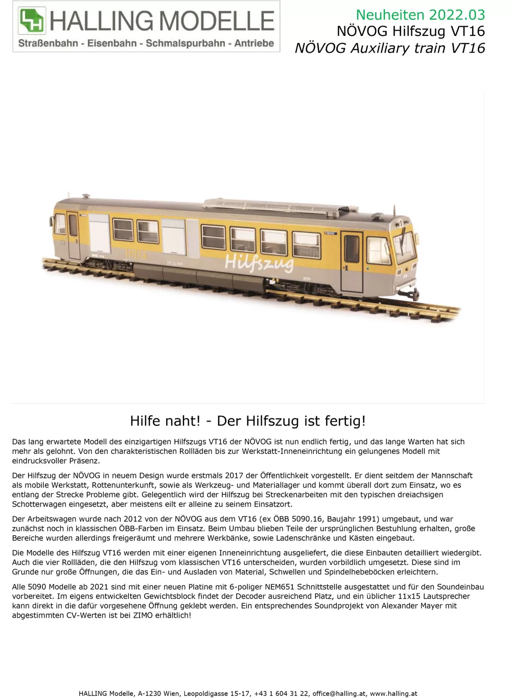 Halling Modelle - NÖVOG Auxiliary train VT16