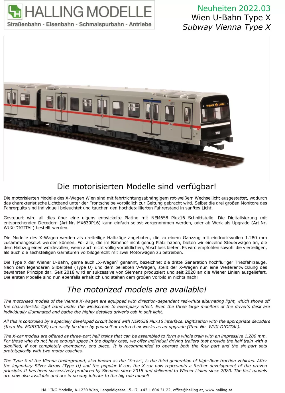 Halling Modelle - Subway Vienna Type X