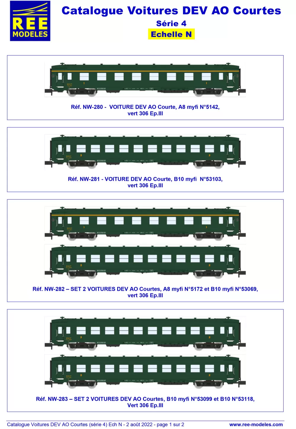 Rails Europ Express (REE) Modèles - DEV AO short passenger wagons (4th series)