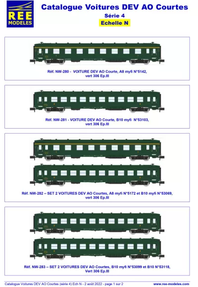 DEV AO short passenger wagons (4th series) - Rails Europ Express (REE) Modèles