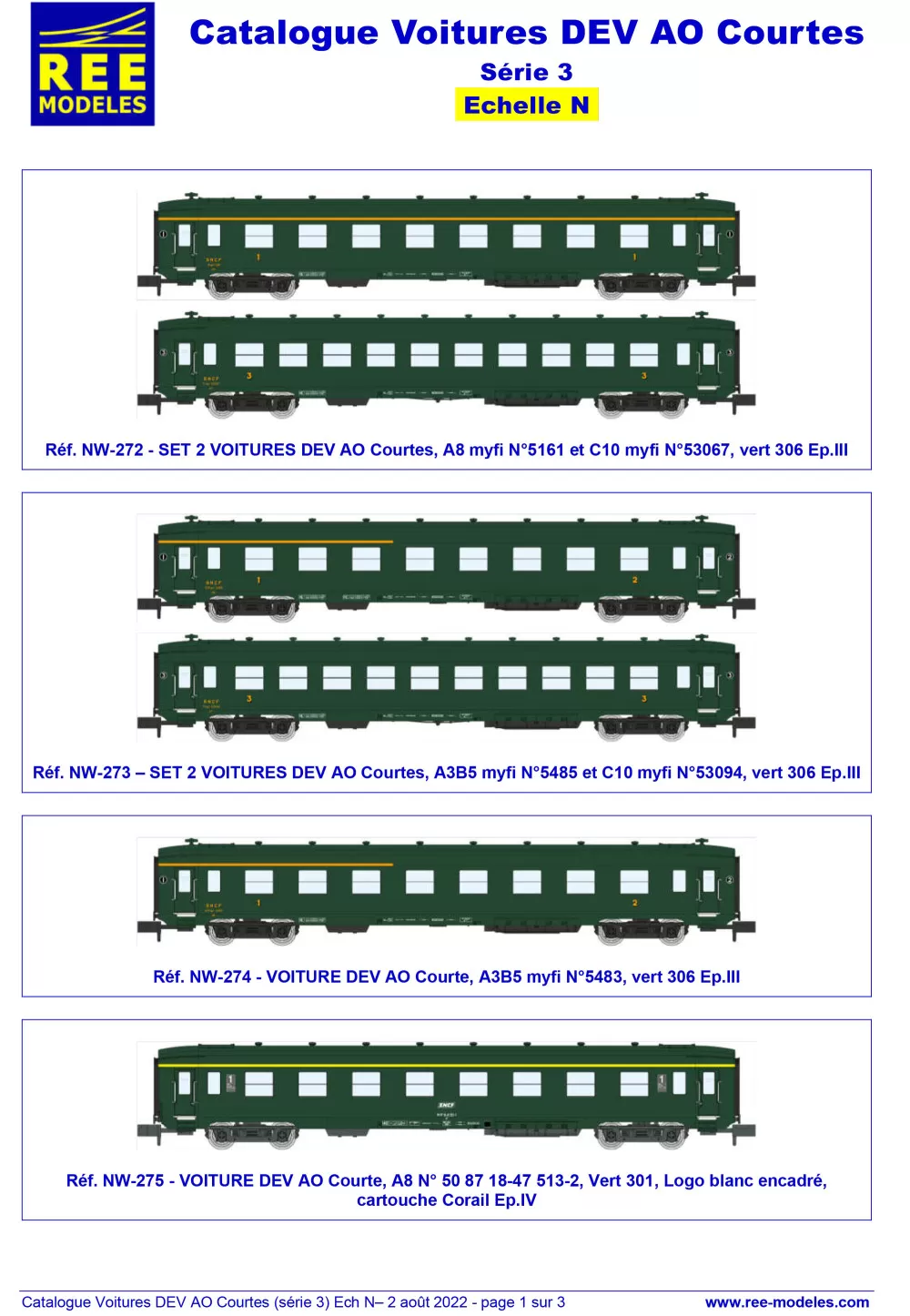 Rails Europ Express (REE) Modèles - DEV AO short passenger wagons (3rd series)