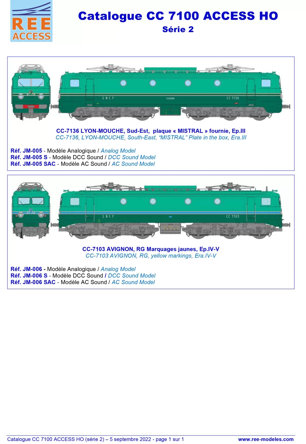 Rails Europ Express (REE) Modèles - SNCF - CC 7100 electric locomotives